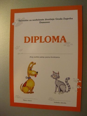 Diploma - zbog osobite pažnje prema životinjama